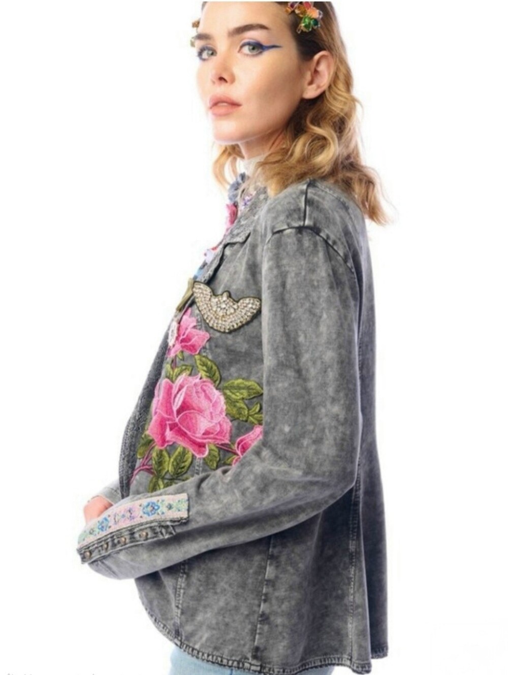 Aratta Colonel Jacket Grey Lace with Flower - Picture 7 of 7